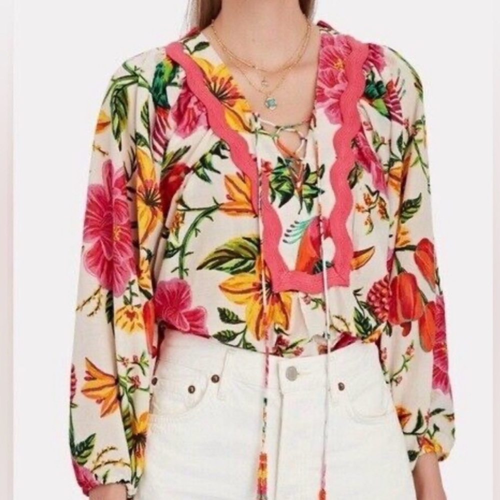 FARM Rio Large Women's Red Toucan's Garden Blouse